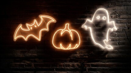 Halloween neon signs bat pumpkin ghost