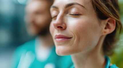 Fototapeta premium Healthcare workers' wellness mindfulness practices from an urban professional perspective