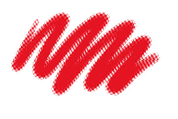 Hand-drawn red marker scribble or graffiti tag with halftone dots on transparent background PNG