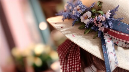 Floral hat, close-up detail