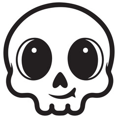 Cute Cartoon Skull Character Outline Graphic Isolated on White
