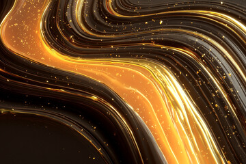 Opulent Abstract Flowing Gold Waves with Shimmering Light Effects and Glimmering Particles