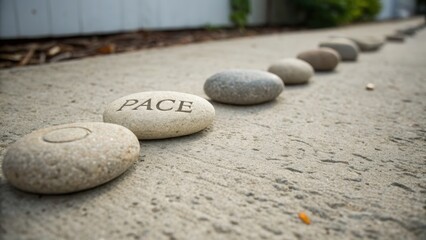 Stones Lined with PACE Engraved Indicating Journey Path on Concrete