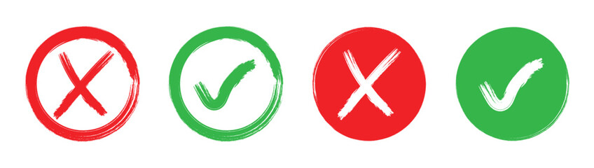 Check marks doodle set. Check marks doodle set Vote, yes, no, checklist, tick and cross signs, v and x in sketch style. Hand drawn vector illustration. 