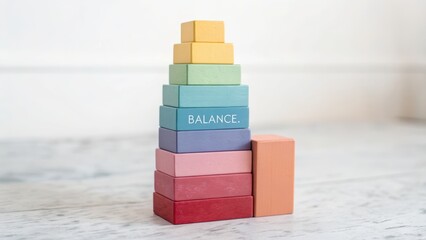 Wooden Blocks Displayed with Gradual Color and Word Balance