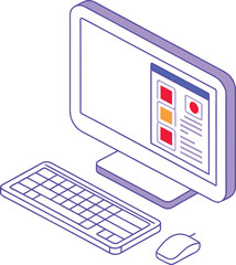Isometric Computer Setup Vector Illustration - Modern Desktop Keyboard Mouse Website Interface Design Technology Concept Digital Workspace Creative Design Project