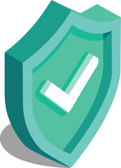Isometric Green Shield With White Check Mark Vector Graphic - Safety Protection Symbol for Approved Services Quality Assurance And Business Security Solutions