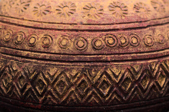 Close-up of Traditional Thai Earthenware Pottery Texture and Pattern