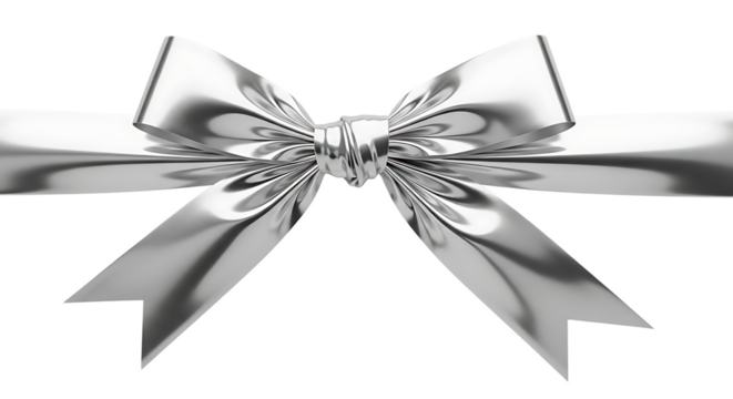 A shiny silver ribbon tied in a bow with a black background adding a touch of elegance to any occasion