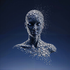 Human body Disintegrating Into Digital Pixels and Fragments, Concept Art