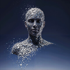 Human body Disintegrating Into Digital Pixels and Fragments, Concept Art