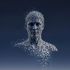 Human body Disintegrating Into Digital Pixels and Fragments, Concept Art