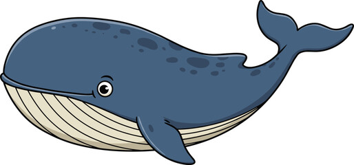 Cartoon blue whale, friendly ocean animal, marine life illustration, cute sea creature vector, smiling whale design, educational aquatic character