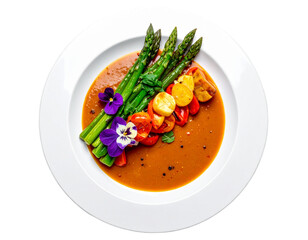 Plated Gourmet Dish with Colorful Garnishes, Restaurant-Style Presentation PNG