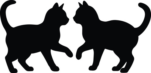 Silhouette of two cats facing each other, pet animals interaction, domestic feline friendship concept, black cat vector illustration art © It's Sumi Here