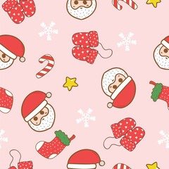 Festive christmas santa claus Coquette seamless pattern hand drawn repeat wallpaper background,wrapping paper