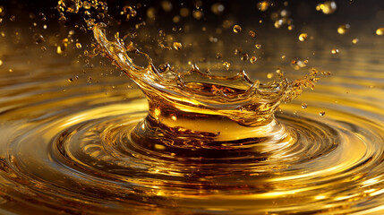 Dynamic Golden Liquid Splash Creating Radiant Ripples