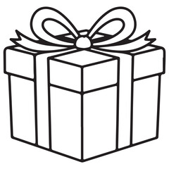 Simple Outline Gift Box with Ribbon Bow Black and White Drawing