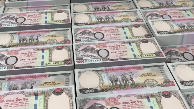 Nepal 1000 Rupee Banknote Horizontal 3D Animation ? Realistic Currency Flow, Finance, Business Investment, Banking, and Economic Growth Concept Visualization