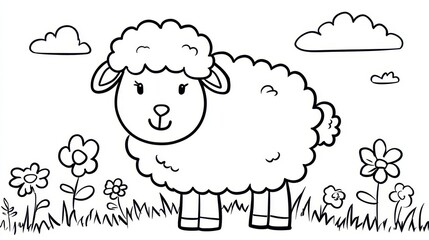 Obraz premium Fun Black and White Sheep Coloring Page for Creative Expression