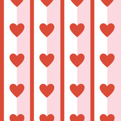 Bold Red Hearts on Pink Stripe Seamless Pattern