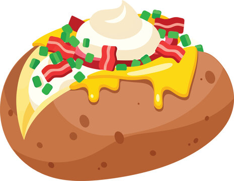 Baked potato with cheese bacon and sour cream topping vector