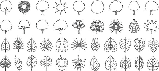 Collection of Minimalist Tree and Tropical Leaf Outline Icons