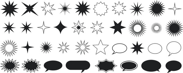 Fototapeta premium A versatile vector set of y2k stars, sparkles, and comic speech bubbles
