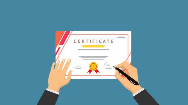 signature certificate video animation flat concept
