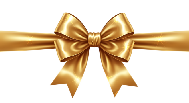 A shiny golden ribbon tied in a bow with a horizontal band on a black background isolated object - Powered by Adobe