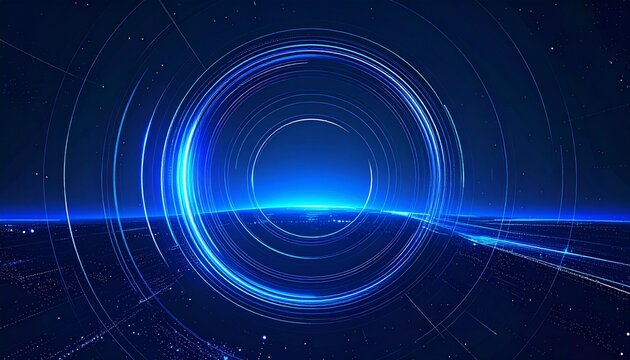 Abstract digital technology background with blue light circles, perfect for business or tech presentations - Powered by Adobe