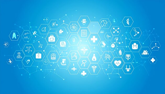 Healthcare and medicine with digital elements, representing technology, science, and the future