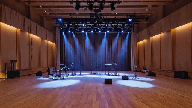 Empty stage of a small unplugged live music concert