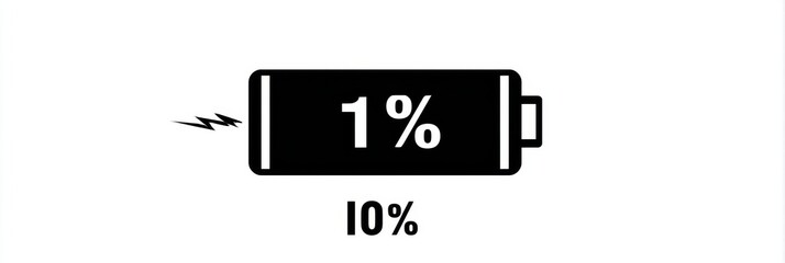 Phone Battery Icon at 1 Percent Illustrating Modern Stress and Dependency on Technology in Minimal Layout