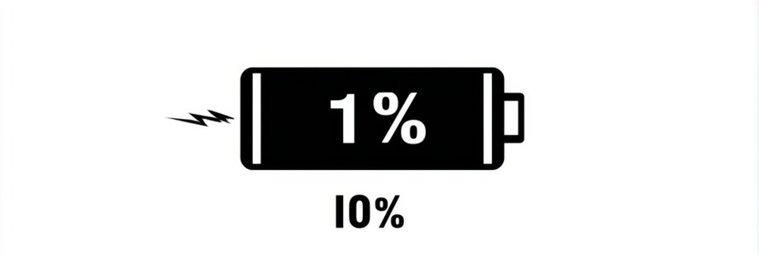 Phone Battery Icon at 1 Percent Illustrating Modern Stress and Dependency on Technology in Minimal Layout