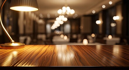 Warm ambiance - Desk lamp illuminates a blurred restaurant interior.