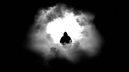 Silhouette Amid Dark Smoke Representing Anxiety and Inner Turmoil in a Minimalistic Setting