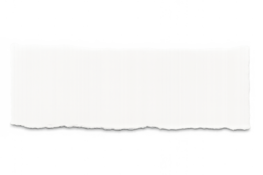White ripped paper strip featuring rough torn edges, ready for text or design, with a transparent background