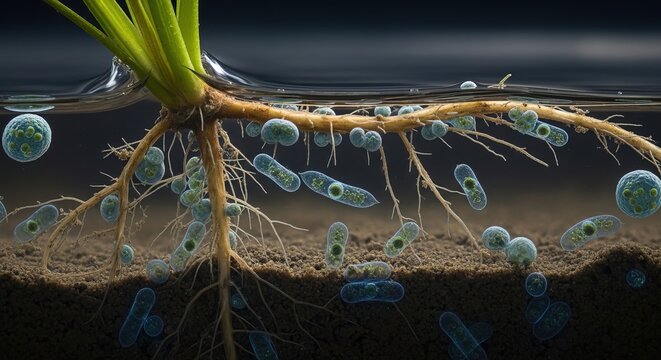 Anaerobic bacterial symbiosis with submerged aquatic macrophytes