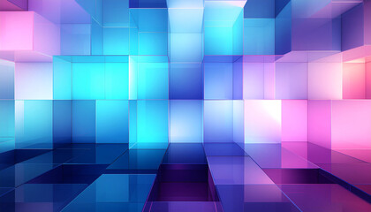 Abstract background with blue and purple cubes in a geometric pattern.