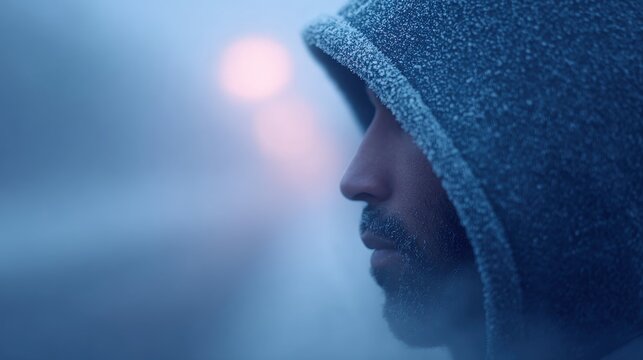 Endurance theme runners breathing in frosty air urban action close-up capture