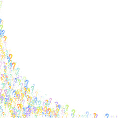 Question marks. Background for quiz, poll, survey, faq, interrogation, query. Multicolored template for opinion, public poll. Funny School vector illustration rainbow color on white background.