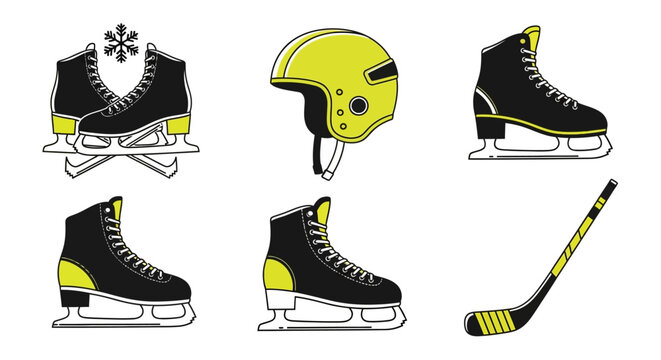 Dynamic ice skates, protective helmet, and hockey stick capturing winter sport action and athletic spirit