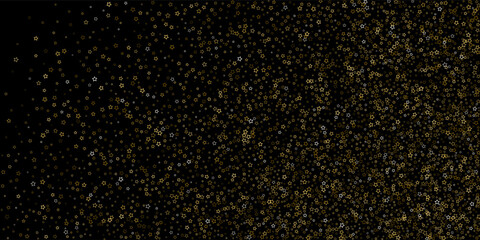 Gold Glitter Stars. Luxury Shiny Confetti. Scattered little sparkle. Flash glow silver element. Random magic tiny light. Stellar fall black background. New Year, Christmas Vector illustration.
