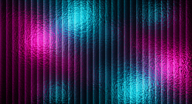Vibrant Neon Pink & Cyan Glow Behind Textured Vertical Stripes, Abstract Futuristic Background