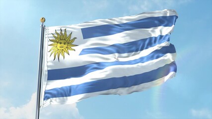 4K Uruguay flag waving in the wind - realistic Uruguay flag animation in high resolution, perfect for Uruguay national day, independence, travel and patriotic video projects