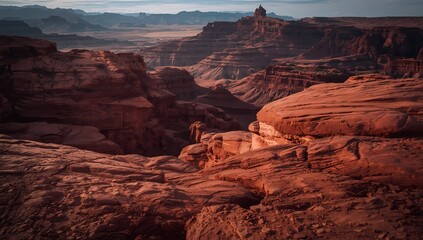 Explore dramatic red rock canyons bathed in warm sunlight, a stunning desert landscape perfect for adventure travel campaigns and powerful nature visuals