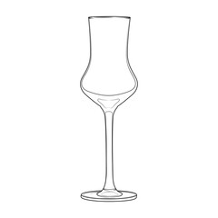Elegant outline of a slender liquor glass on a white background. Minimalistic vector illustration perfect for restaurant menus, kitchen decor, or bar design.