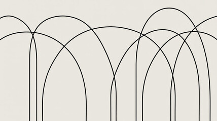 Abstract minimalist pattern of overlapping black arched lines creating a rhythmic and repeating visual texture against a neutral background