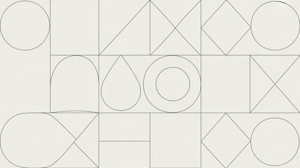 Abstract geometric pattern with overlapping circles diamonds and ovals creating a minimalist and modern design on a light background